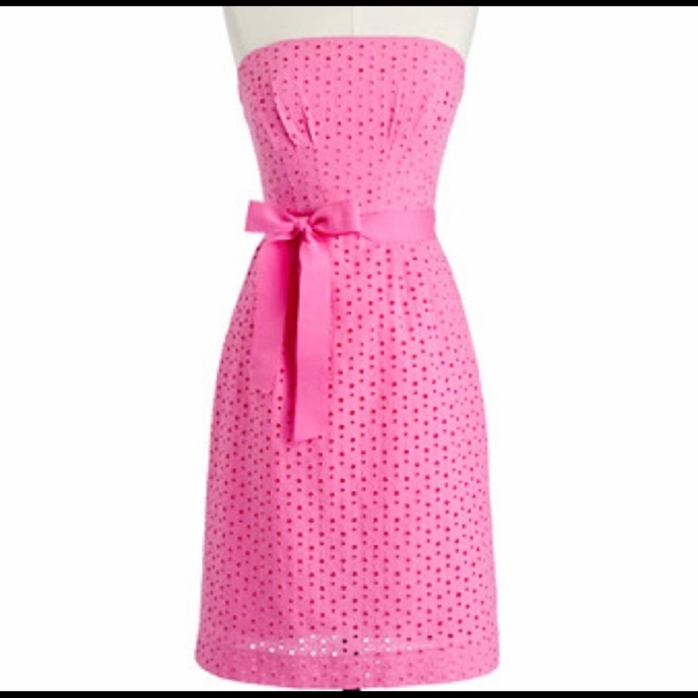 - - - - J Crew Jessie dress pink eyelet New without tag strapless satin wa…
